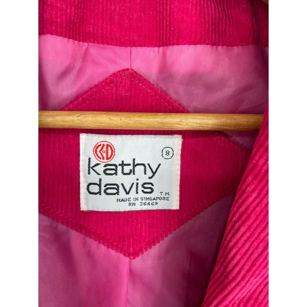 Kathy Davis Womens Blazer 8 Corduroy Pink Vintage Single Button Puff Shoulder